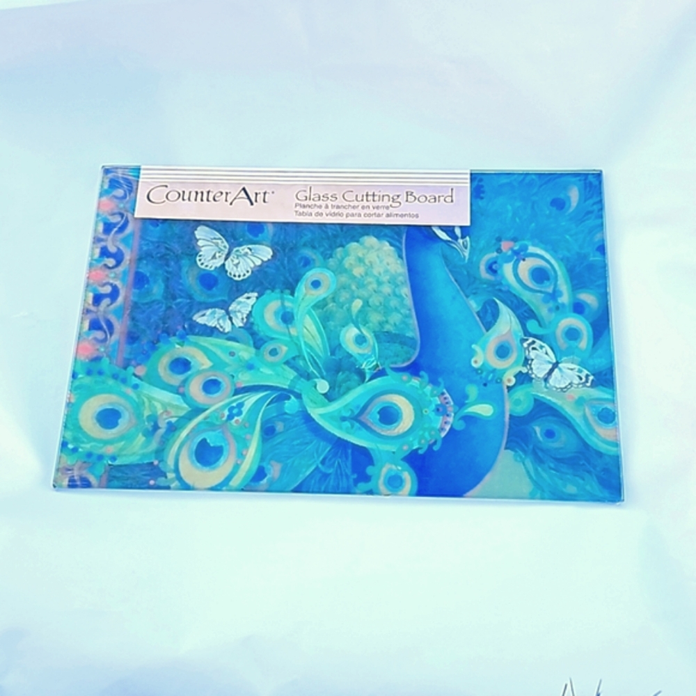 8x12 Glass Peacock Cutting Board NWT